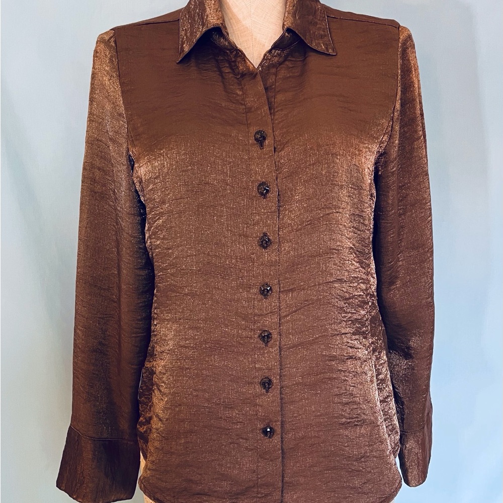 Habitat Shimmering Brown Button Down Blouse Sz. S